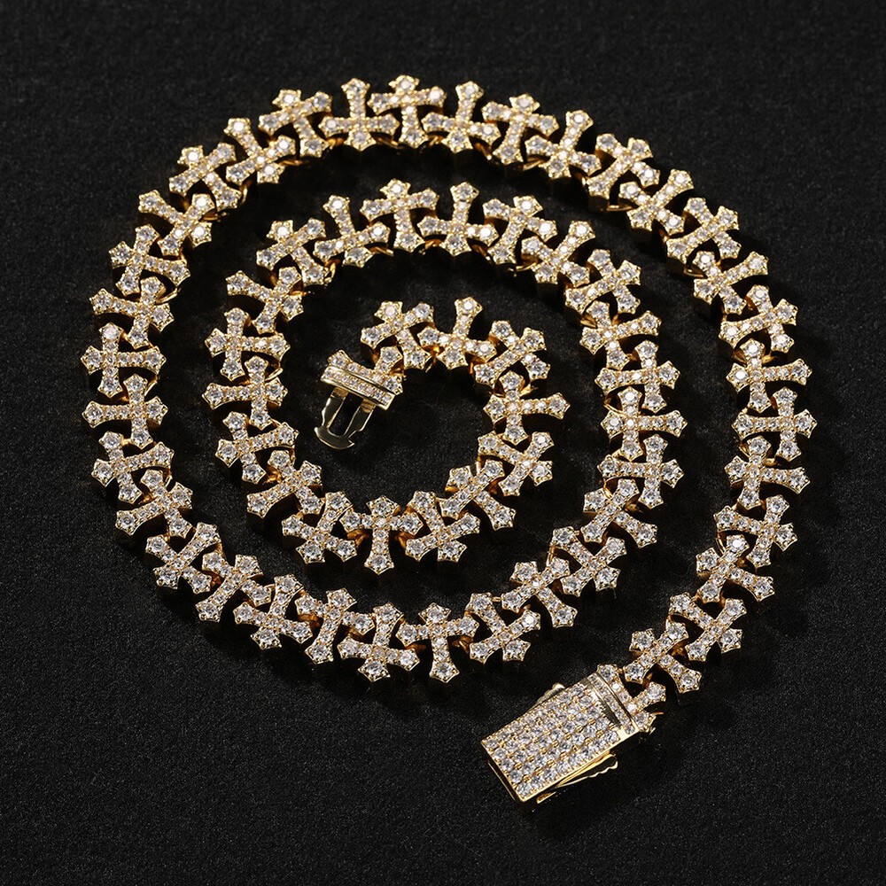 11.5mm Hip Hop Cross Tennis Chain Necklace Bracelet with 5A Zircons
