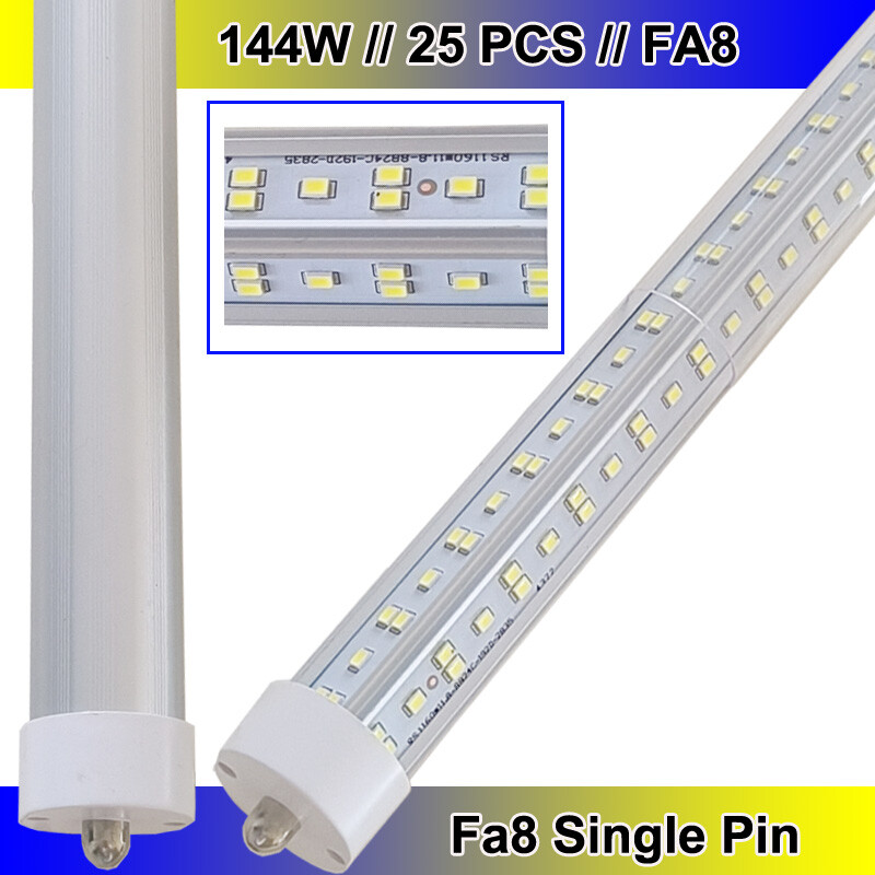25-Pack 8FT T8 LED Tube Lights 144W Single Pin 6500K Shop Bulbs