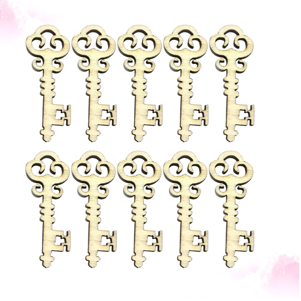 60PCS Key Pendants Wooden Embellishment Wooden Keys Art Craft
