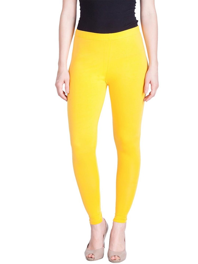 Women Solid Premium Cotton Ankle Length Legging Size L Casual Wear Yellow