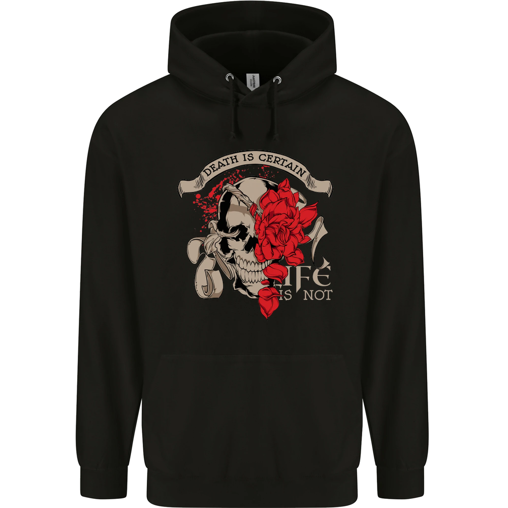 Death Is Certain Life Is Not Skull Roses Mens 80% Cotton Hoodie