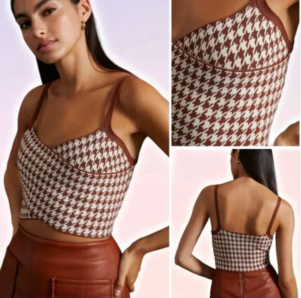 Maeve By Anthropologie Sweater Cami Women’s XL Criss-Cross Y2K Motif Houndstooth