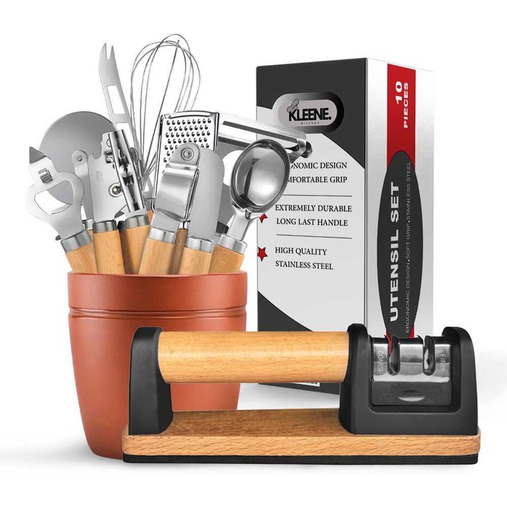 10-Piece Kitchen Utensil Set - Stainless Steel & Wood Handle, Cooking Tools