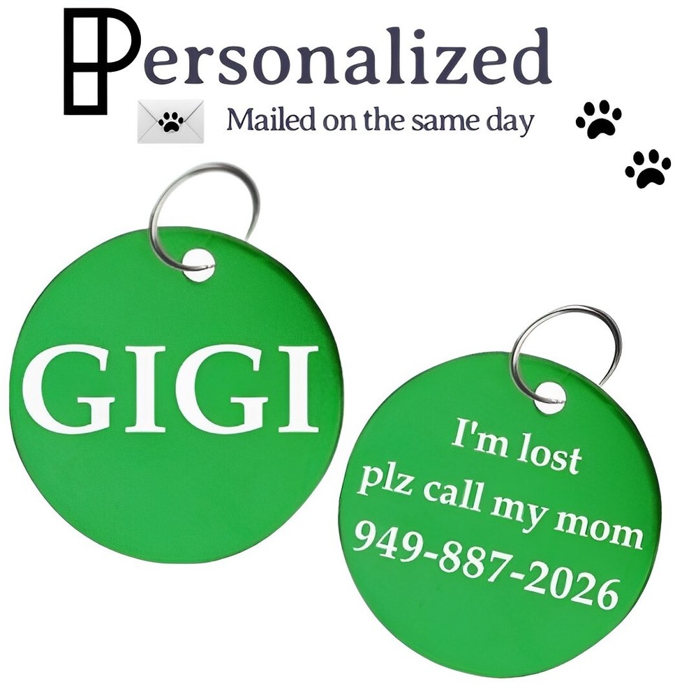 CUSTOM ENGRAVED PERSONALIZED PET TAG ID DOG CAT NAME TAGS ALUMINIUM / ROUND