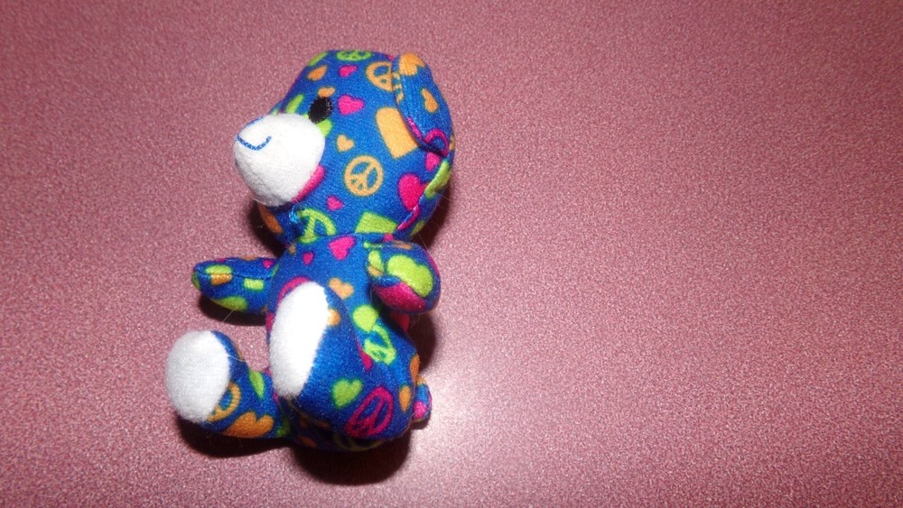 Build a Bear Smallfry Blue Peace Sign Teddy Plush Doll 7 Inch