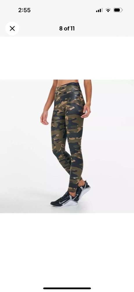 Y2K Nike Leggings Logo Shiny Green Camo One Mid-Rise Yoga Athletic Retro WMN Sm