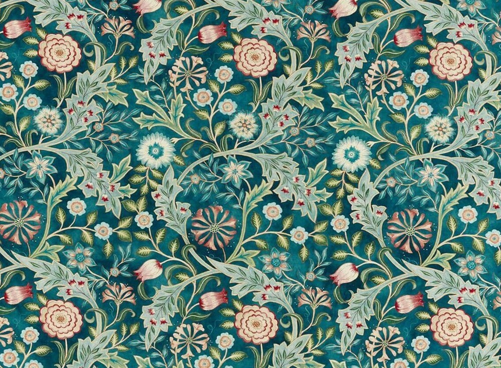 WILLIAM MORRIS CURTAIN FABRIC Wilhelmina 3.25 METRES TEAL LINEN UNION BACKCOATED