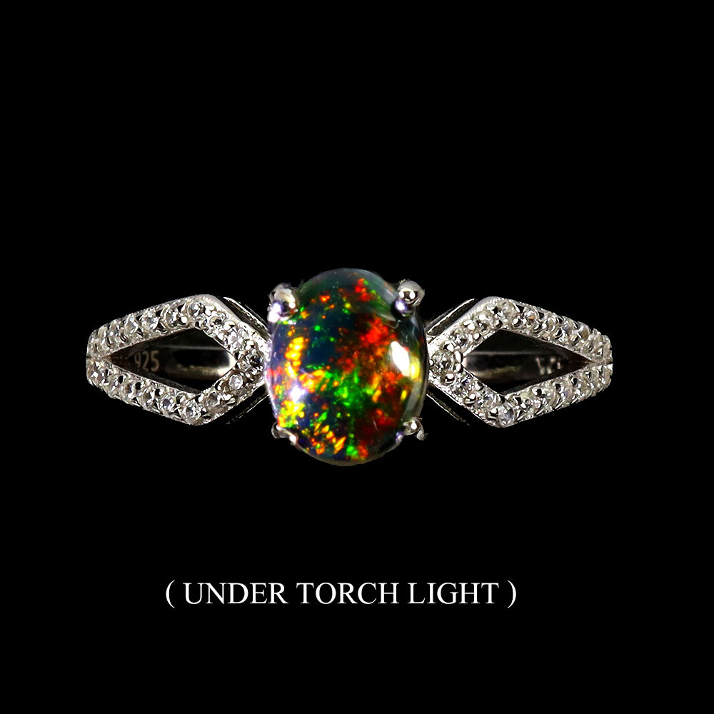 925 Sterling Silver Ring Oval Black Opal 8x6mm Natural Gemstone jewelry Size 9