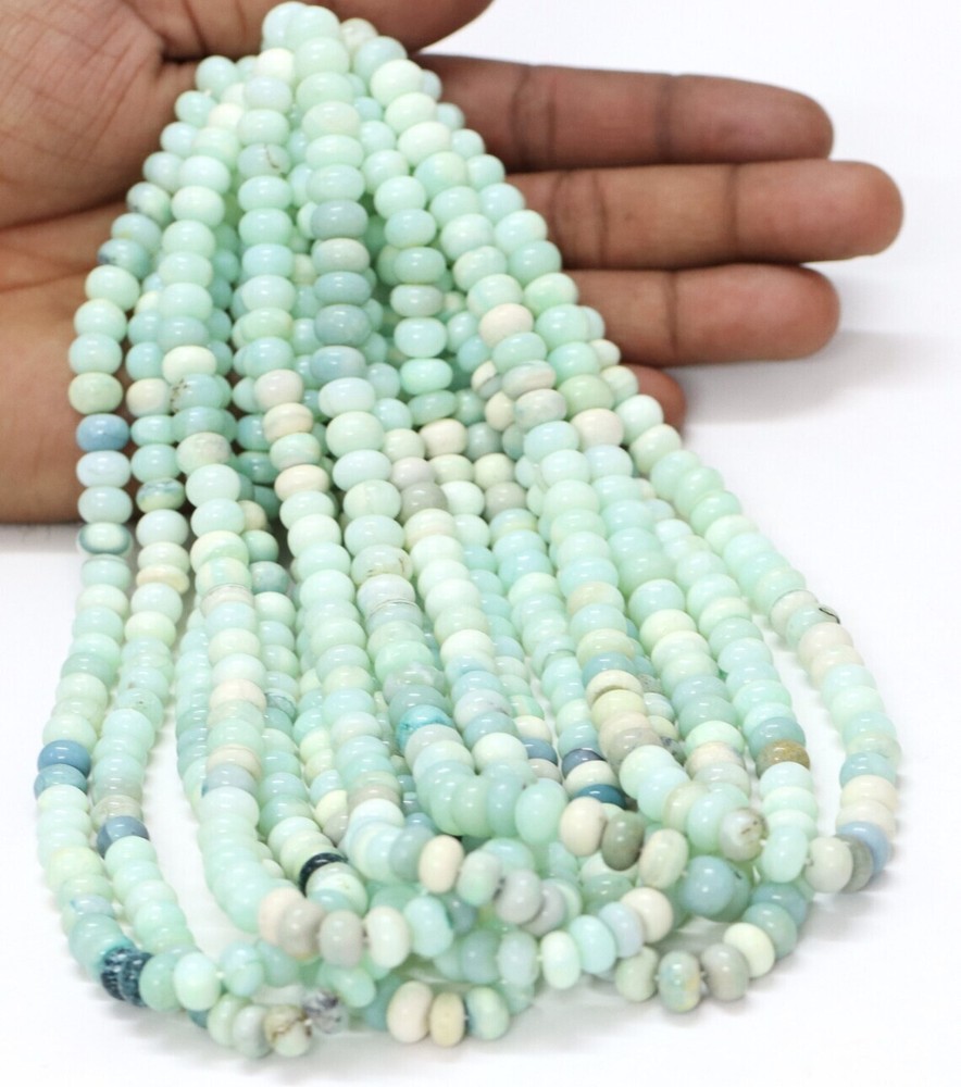 Smooth Light Green Opal Rondelle Beads 7-10mm with Dark Green Shade  