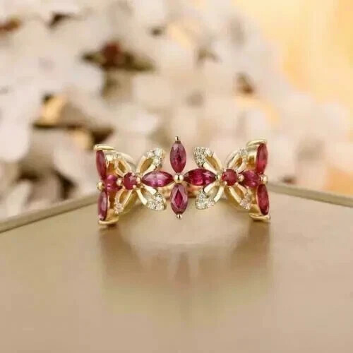 2Ct Lab Created Ruby & Diamond Womens Wedding Ring 14K Yellow Gold Finish