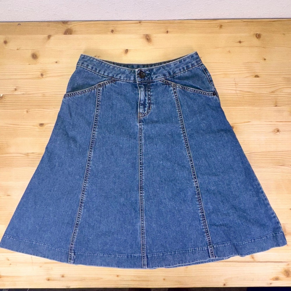 GAP Denim A-Line Midi Skirt Size 2 Blue High Waist Y2K 90s Cotton Jean Skirt