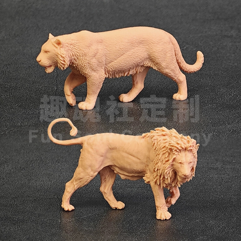 1/35/18   resin Siberian tigera nd African lion Animal model 3D printed  2pc