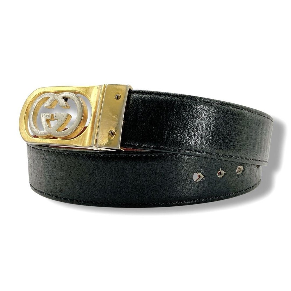 GUCCI Vintage Interlocking Leather Belt in Black