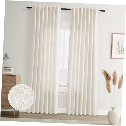 Cream Back Tab Rod Pocket Linen Curtains 84 52