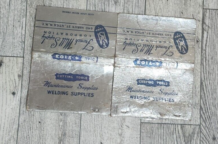2 French Mill Supply Corp. Welding/Cutting Tools Foil Matchbook Covers Utica N.Y