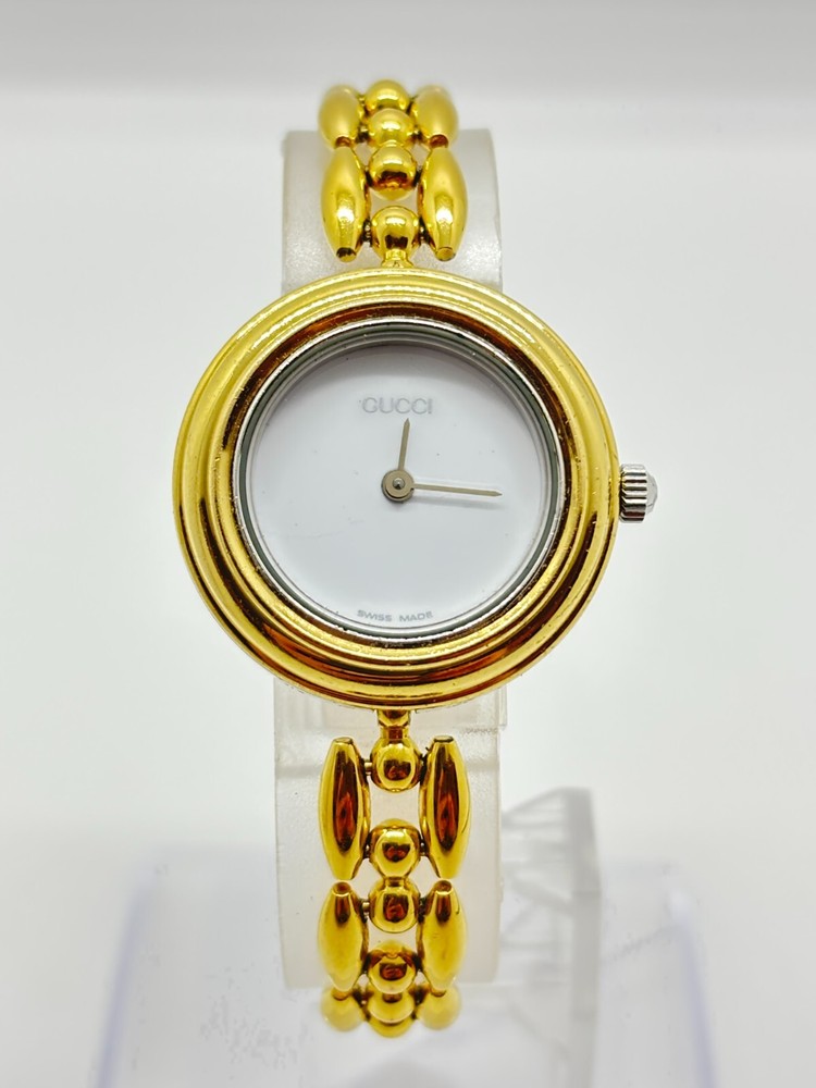 [Exc+5] GUCCI Change Bezel 11/12 .2 Watch White Gold Silver metal Used Working