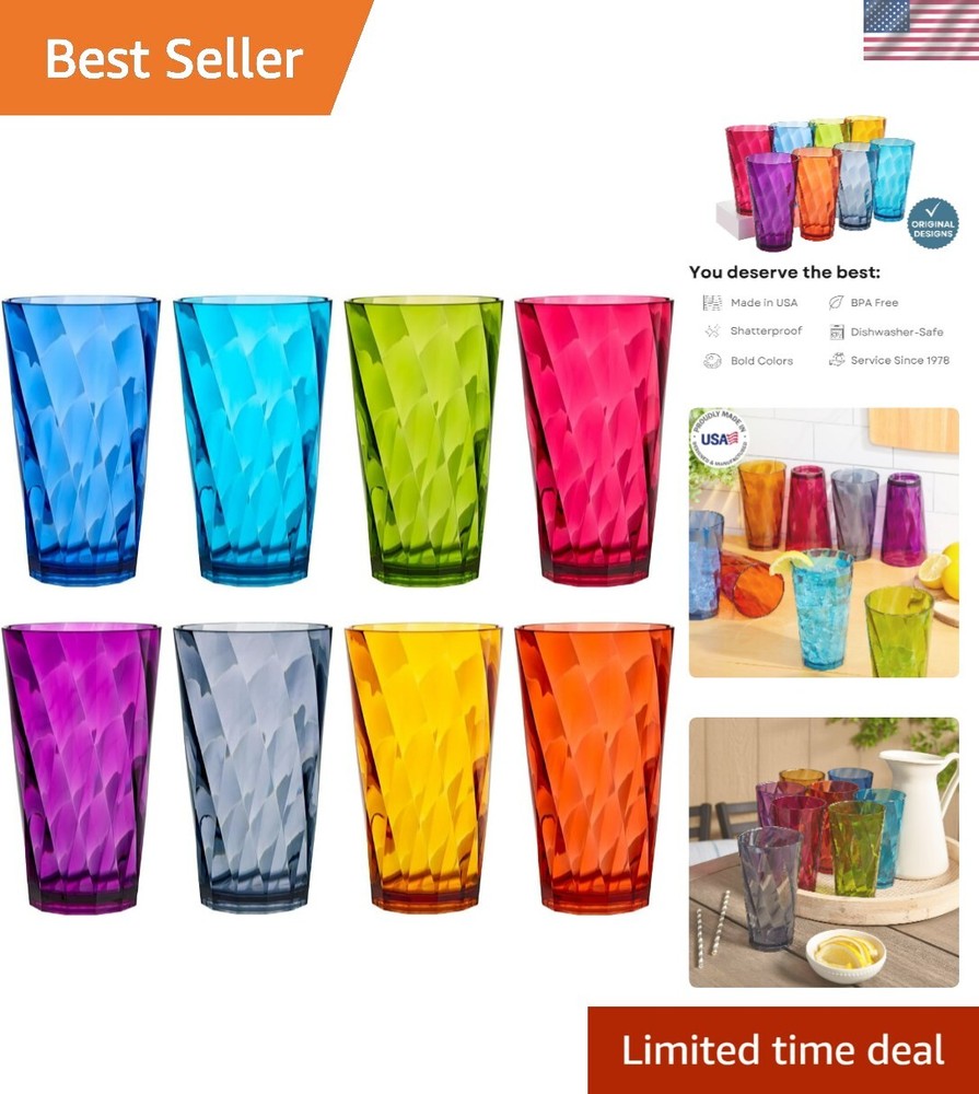 Optix 8-Piece 20oz Reusable Plastic Drinking Glasses in Jewel Tones