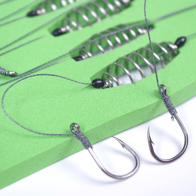 5 Pcs/Set Double Hook Fishing Line Stainless Steel Barbed Carp Hooks Bait Feeder