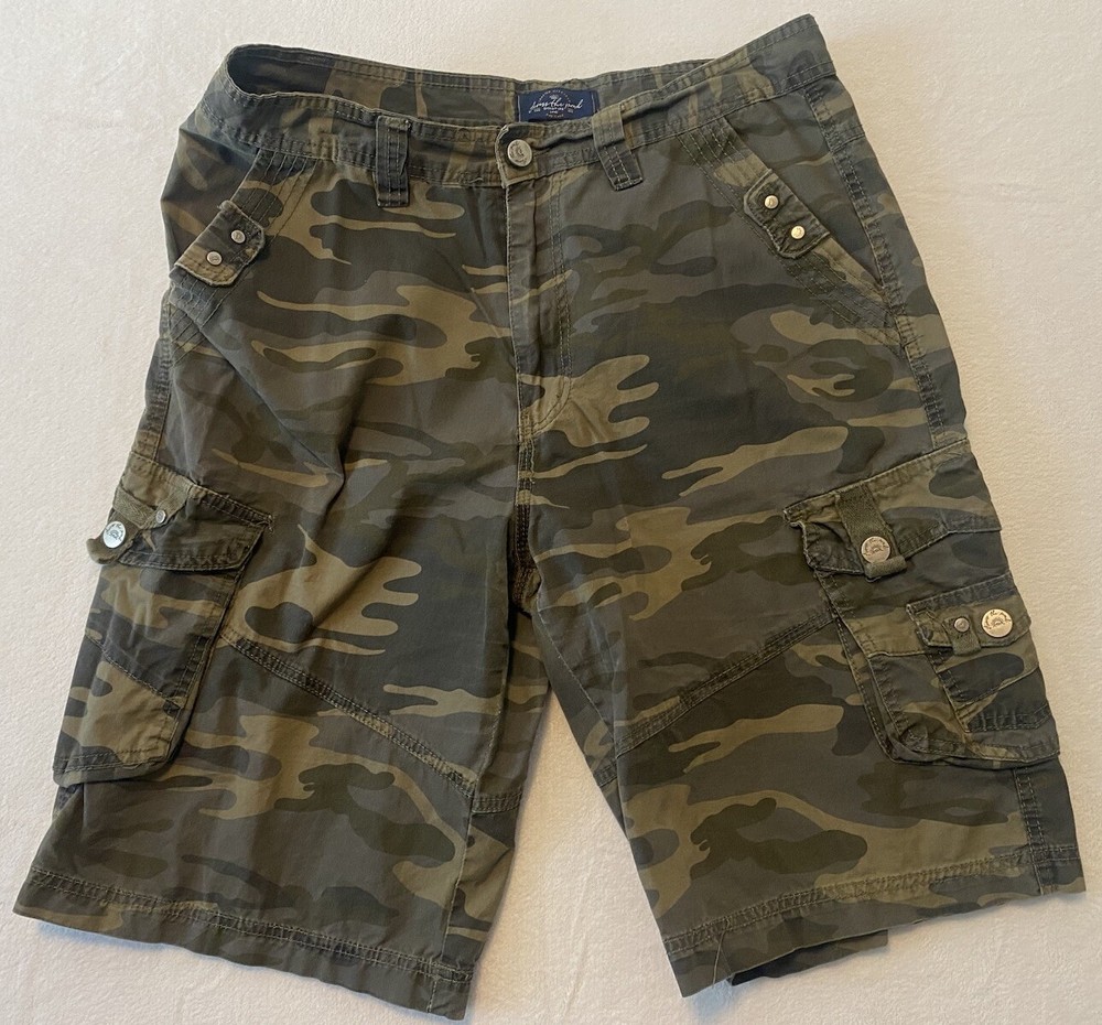 Across The Pond Cargo Shorts Camouflage Size 34 Men's Pockets Walking Hiking
