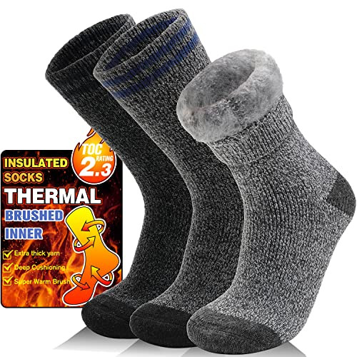 3 Pairs Winter Thermal Socks for Men & Women Warm Ski Large Stripe Design