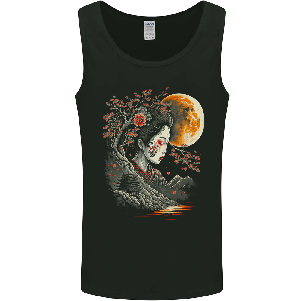 A Geisha Girl Cherry Blossom Moon Fantasy Mens Vest Tank Top