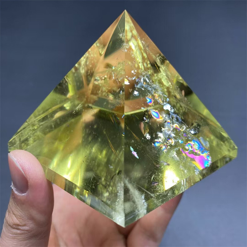 Top Natural Citrine Quartz Rainbow Pyramid Wand Tower Point for Reiki Healing and Energy Chakra Balancing 484g