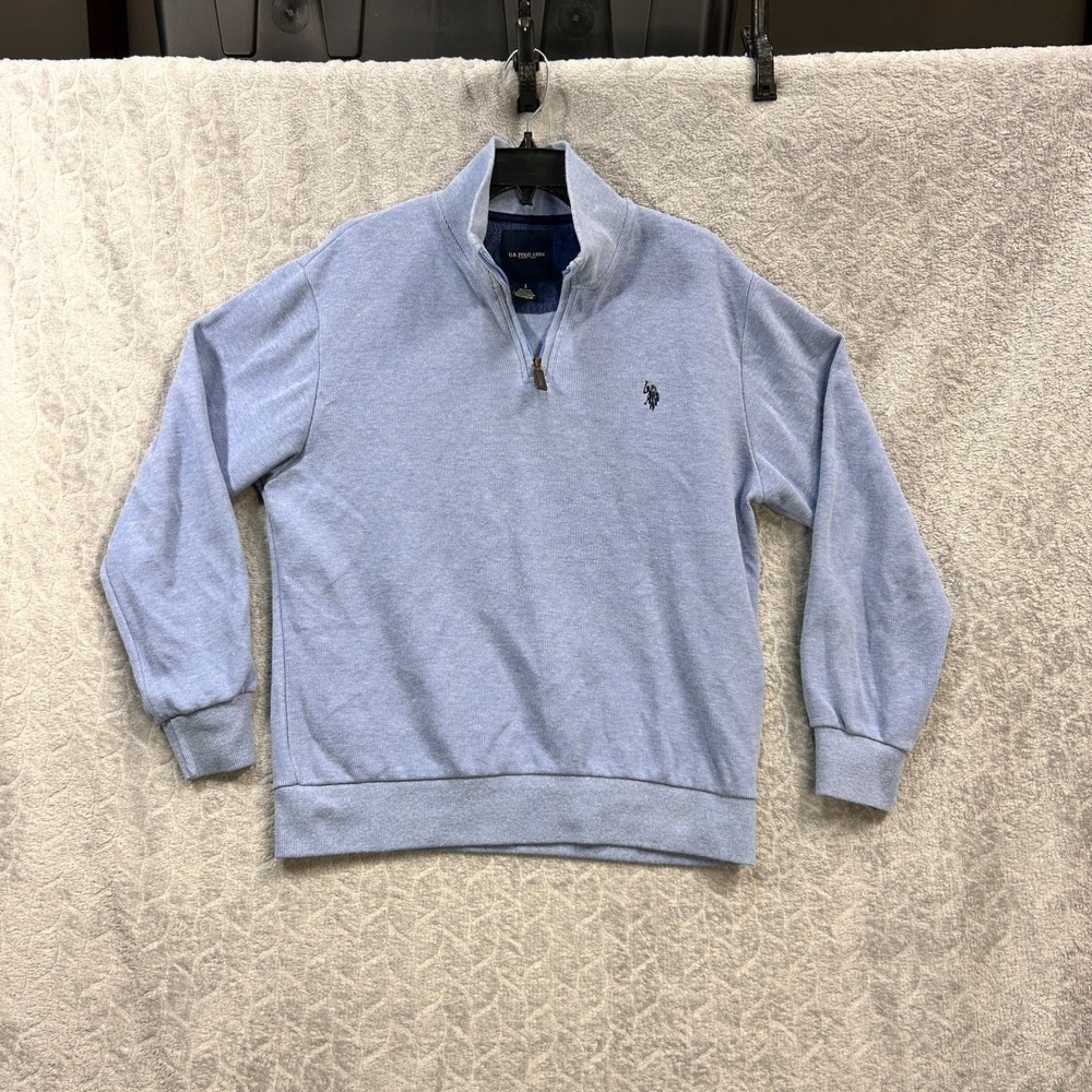 U.S. Polo Assn. Men’s Light Blue 1/4 Zip Sweater Size L Cotton Blend Mock-Neck
