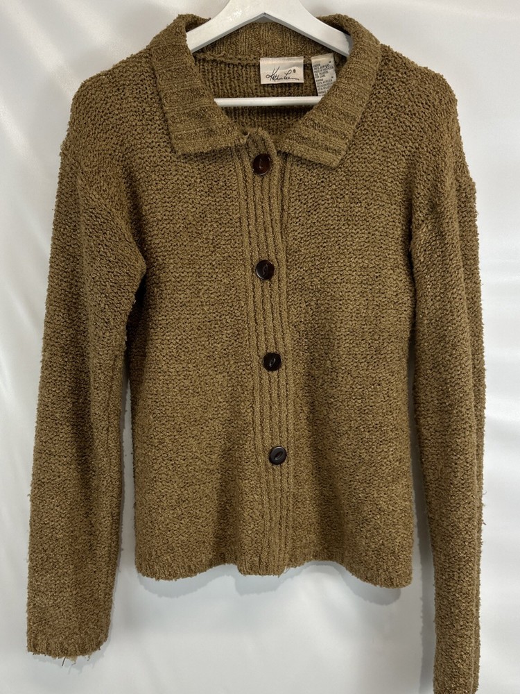 Kathie Lee Vintage Camel Cardigan Sweater Long Sleeve M