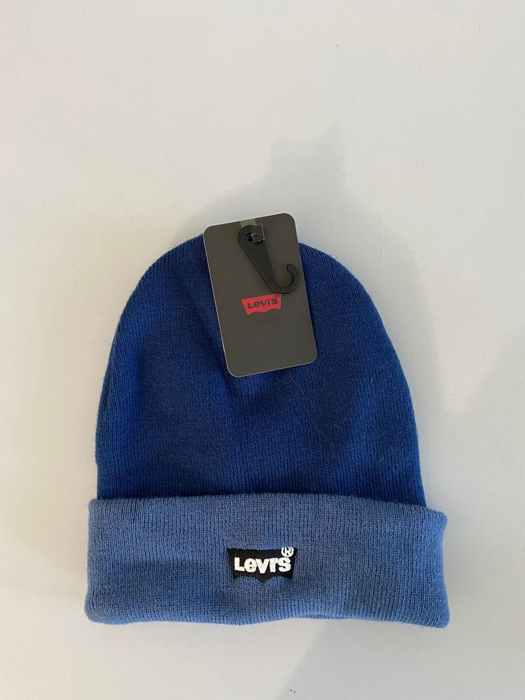 Levi's Cuffed Beanie Hat Unisex OS Logo Blue 100% Acrylic Max-Warmth Winter New