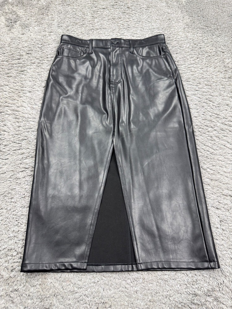 Abercrombie & Fitch Faux Leather Skirt Women 29 Black Vegan Midi Pencil Grudge