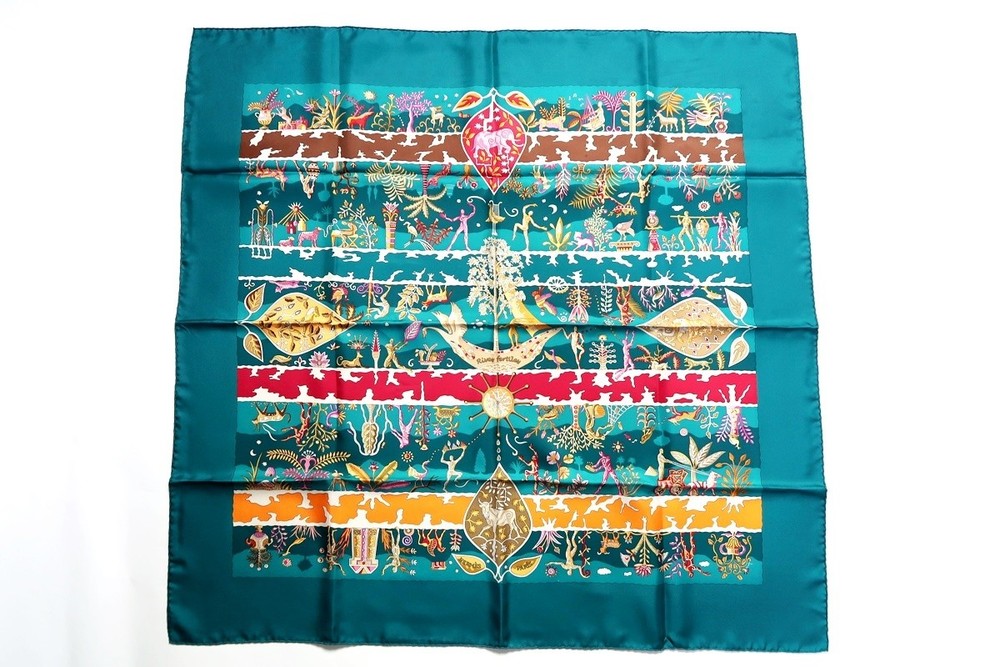 HERMES Carre Rives Fertiles Silk Scarf 90x90 Rich Shore Design 555537