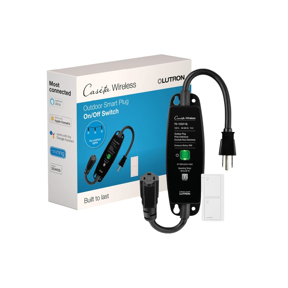 Lutron Caseta Weatherproof+ Outdoor Smart Plug and Pico Smart Remote | for La...