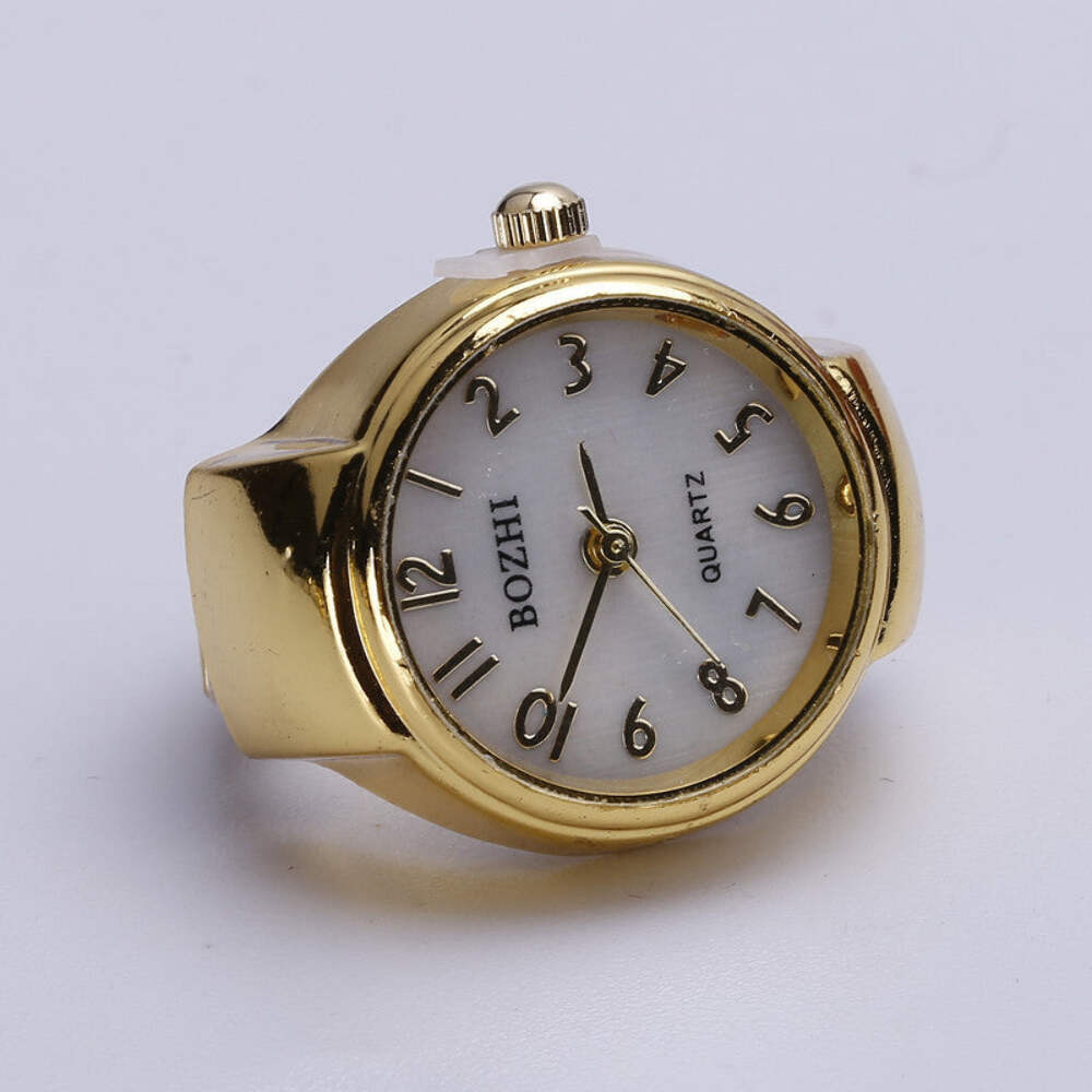 Gold and White Fashionable Digital Disc Ring Watch with 25mm Dial and Alloy Stra