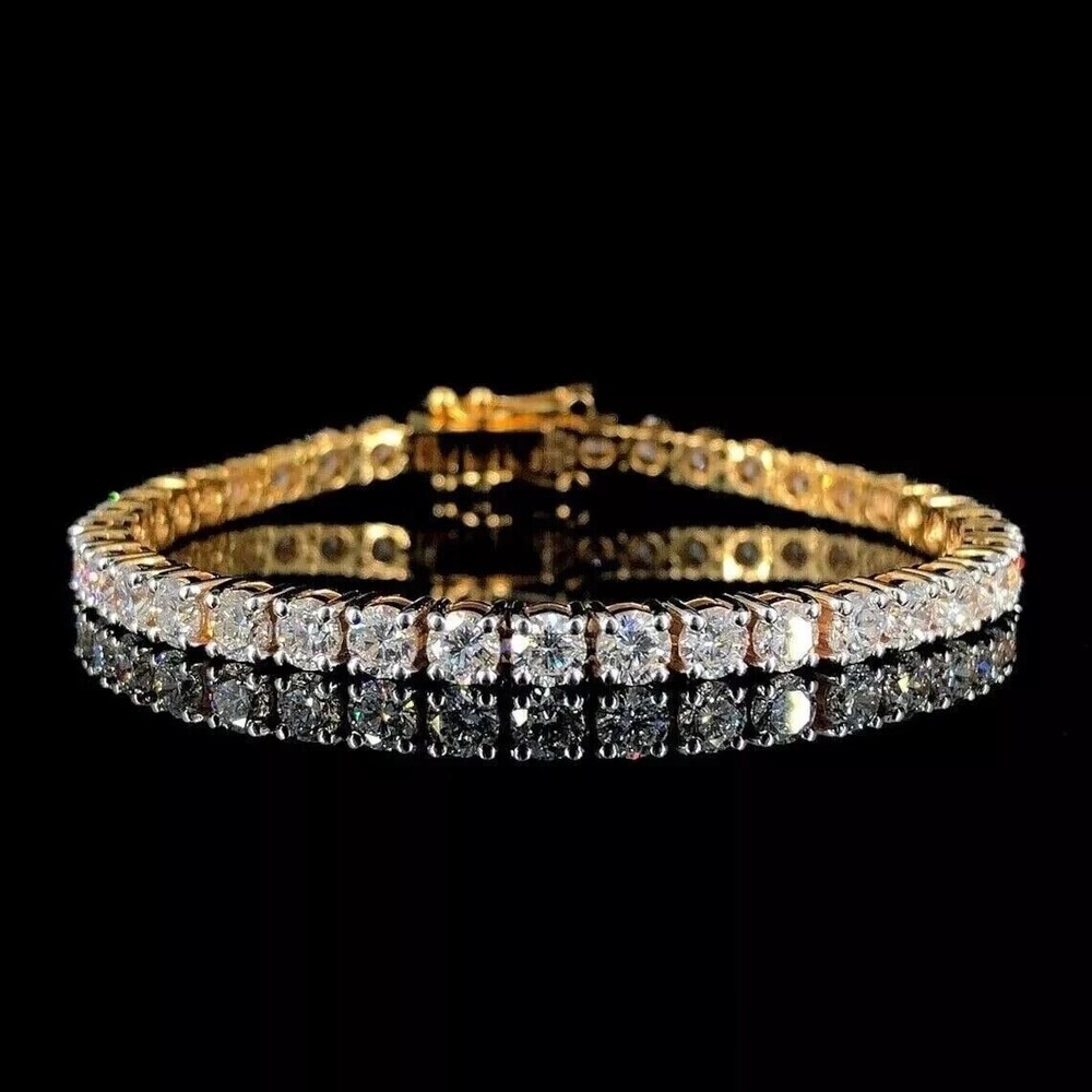 4mm Round VVS1 Moissanite Tennis Bracelet in 14K Yellow Gold Plated 7.5 Inches