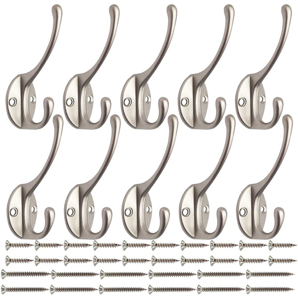 IBosins 10-Pack Heavy Duty Wall Hooks with Screws Retro Style Dual Coat Hangers