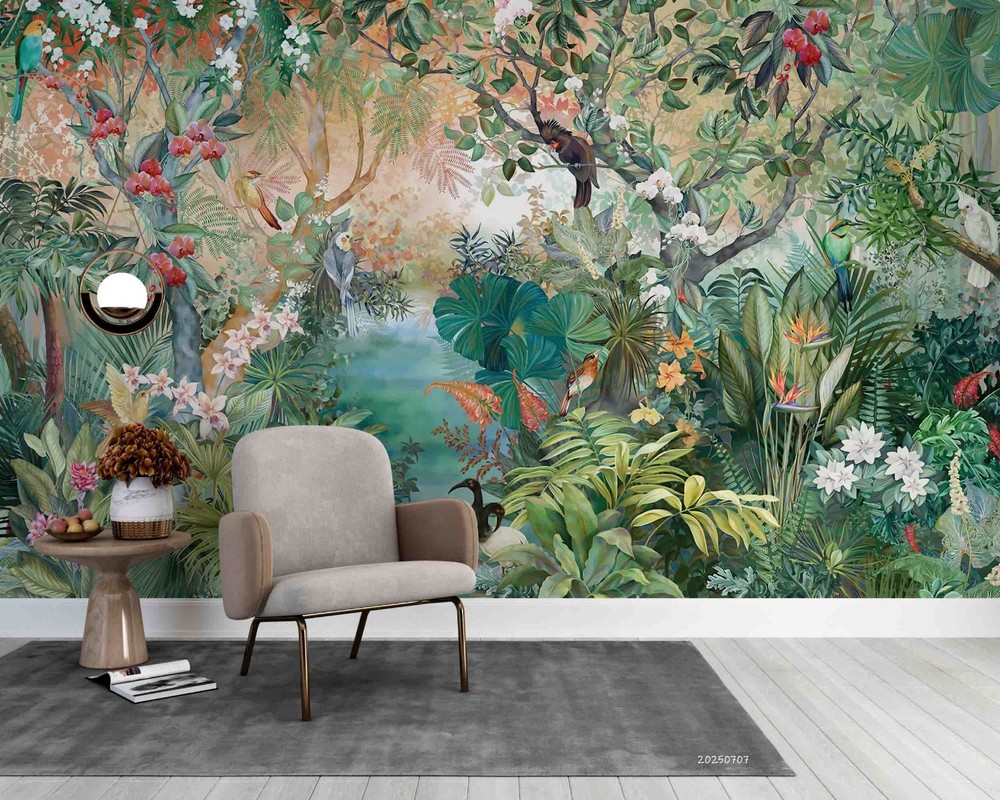 3D Tropical Plants Animals Watercolor Wall Murals Wallpaper Murals Wall Sticker