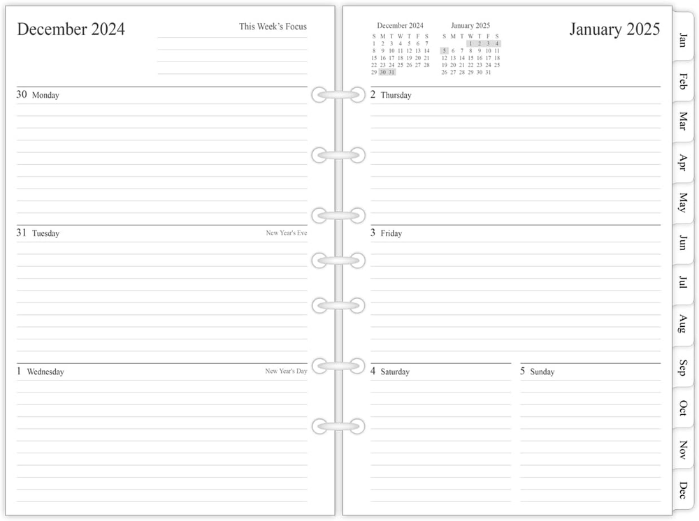 2025 Weekly & Monthly Planner Refill, 5-1/2