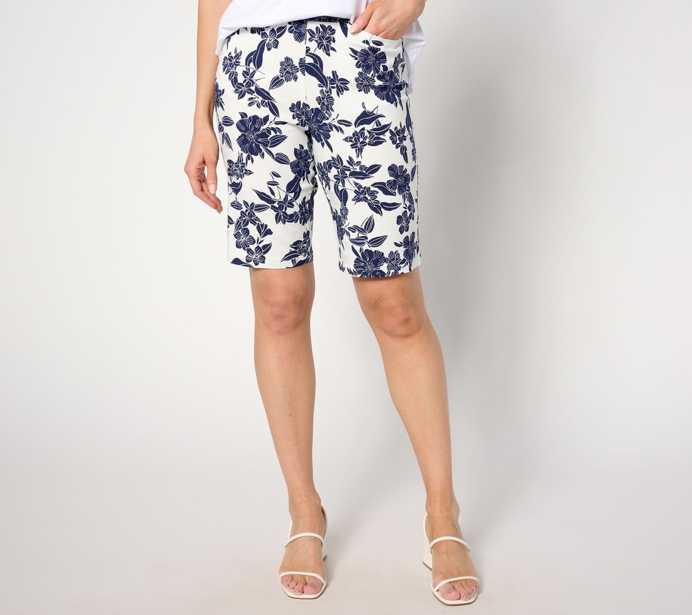 Susan Graver Women's Shorts Sz 14 Printed Uptown Bermuda Blue A644514