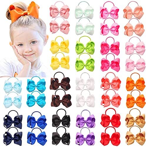 WillingTee 40Pcs 4.5 Inch Grosgrain Boutique Pops Hair Bows Elastic Ties