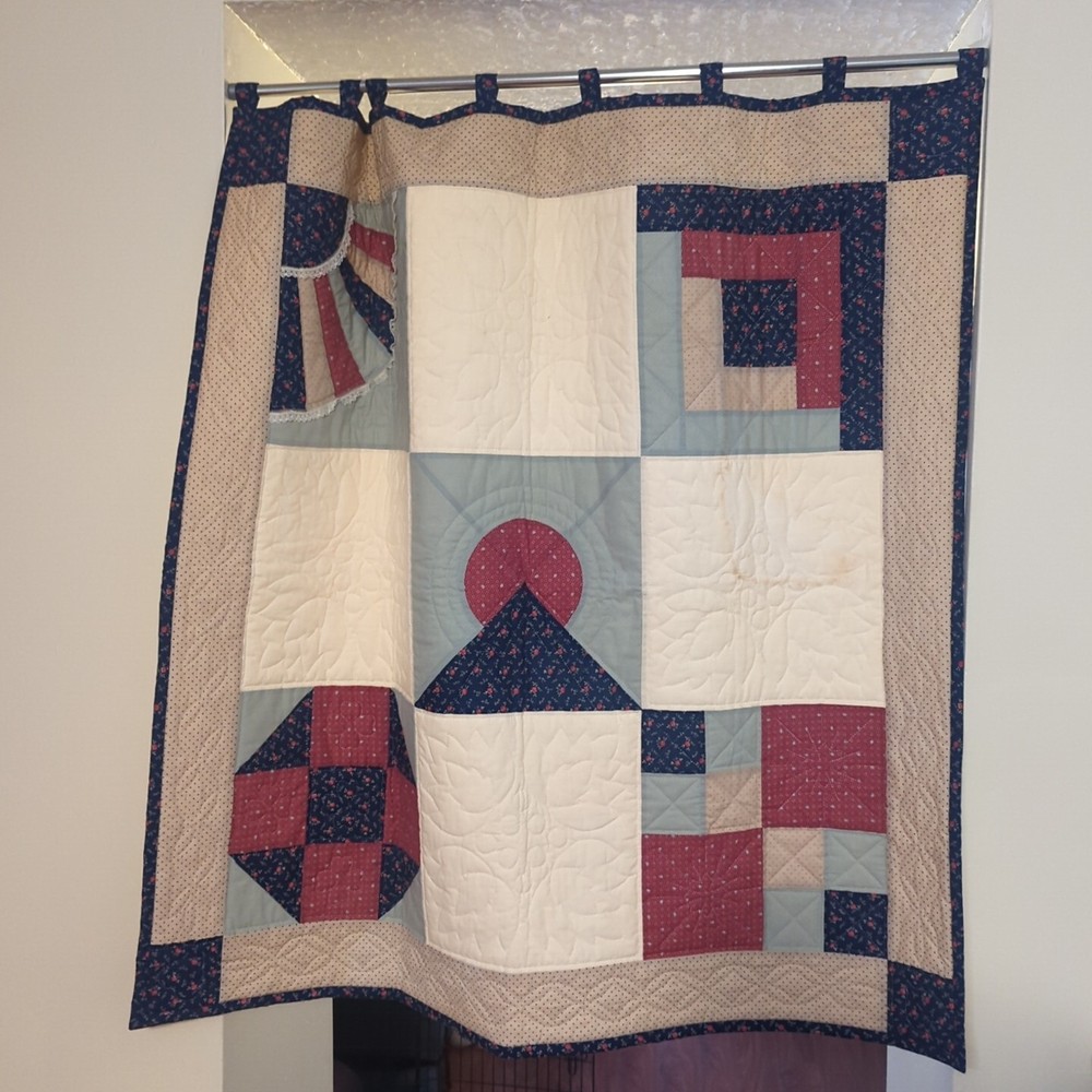 Vtg Hand Stitched Quilt Wall Hanging Tapestry Quilted  42x42