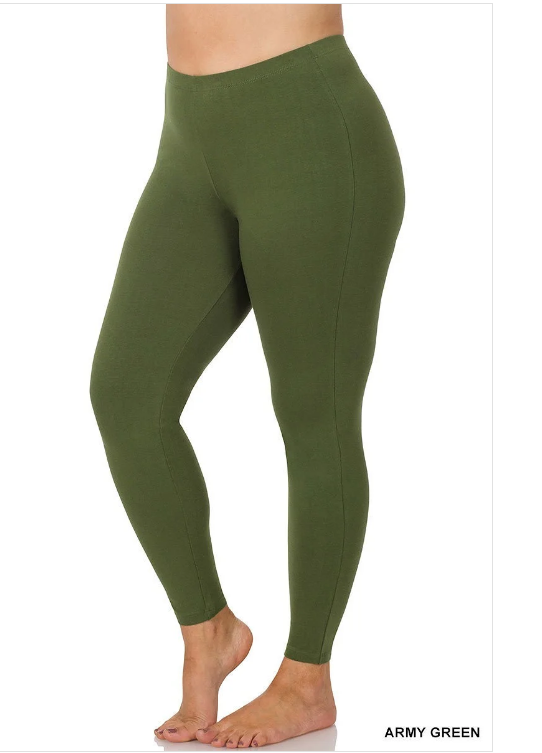 Zenana 2X Better Cotton/Spandex Stretch Full Length Leggings A Green