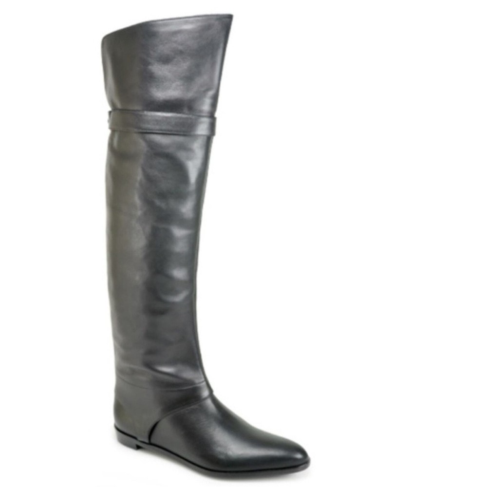 Diane Von Furstenberg Over the Knee Black Leather Riding Boots Womens size 7.5