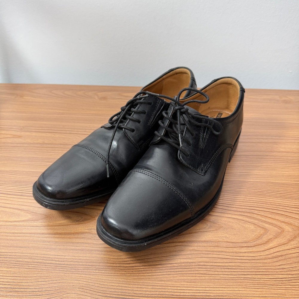 Clarks Oxford Mens 7 Black Tilden Cap Leather Derby Dress Shoes