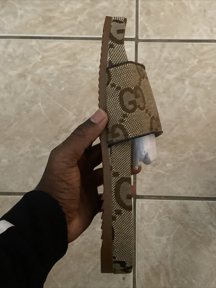 Gucci GG Canvas Beige Slides Sandals New Authentic Includes Dust Bag  