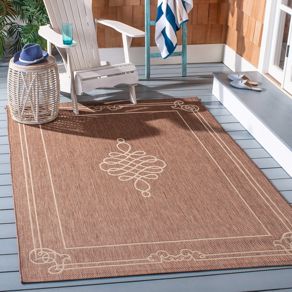 Courtyard Collection 2ft7x5ft Chocolate Cream Indoor Outdoor Waterproof Rug CY6788