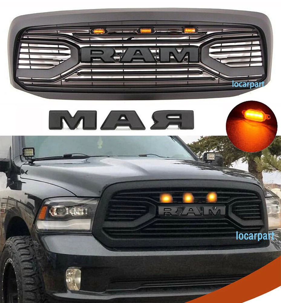 For Dodge RAM 1500 Front Grille 2006 07 2008 Upgrade Grille w/Letter+LED Black