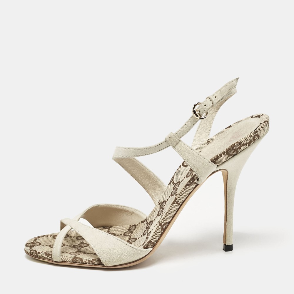 Gucci Grey Suede Slingback Sandals Size 38.5