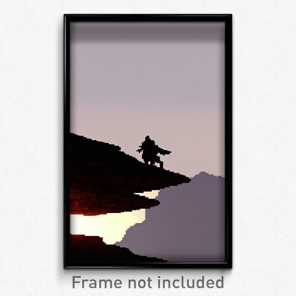 8 Bit Pixel Art Poster of a Colorless Mount - Psychedelic Trippy Video Game Print