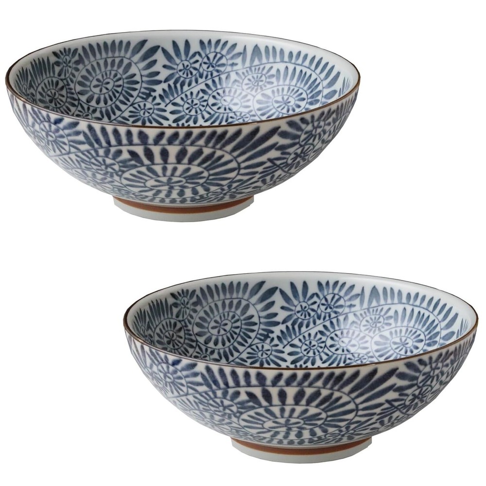 Mino Ware Stylish Ceramic Ramen Bowl Donburi Karakusa Pattern set of 2 Japan F/S