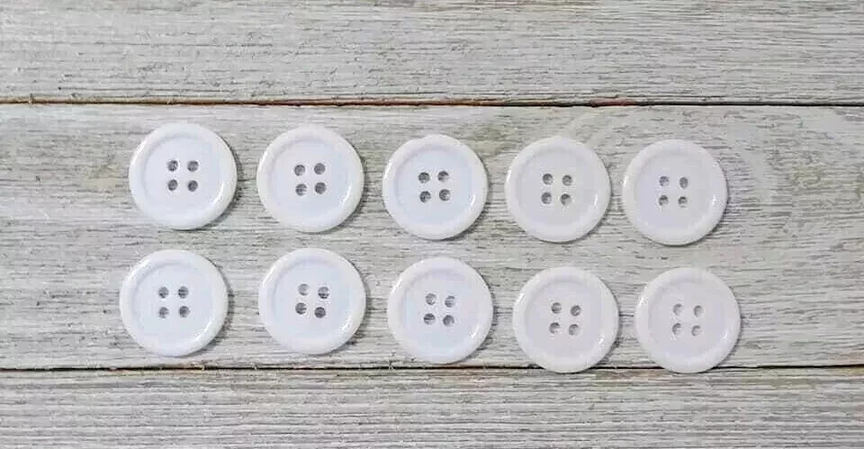 White Plastic Sewing Buttons 4-Hole 3/4 Inch 10-Pack USA Made